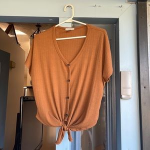 Caramel/Camel colored tie front button down